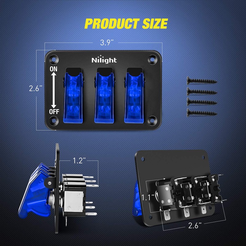 Nilight Interruptor de palanca de 3 bandas, panel de interruptor