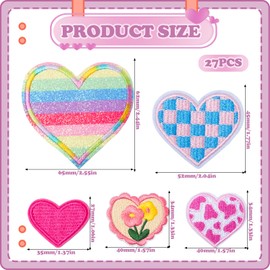 Bofanze Pack of 27 Iron-On Patches Heart Candy Colours Stickers for Iron-On Hearts Embroidered Patches Fresh and Playful Embroidered Iron-On Patches Exquisite Iron-On Transfers Heart Shape for