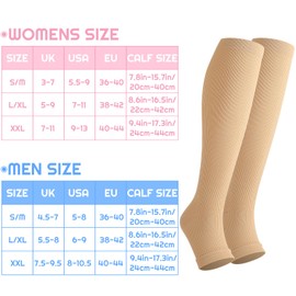 3 Pairs of Women's Compression Stockings, Support Knee Stockings, Compression Socks, Long Compression Socks with 15-25 Mhg, Travel Stockings, Support Stockings, Open Tip, Graduated Support, Support