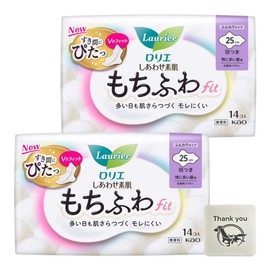 Laurier Shiawase Bare Skin Fluffy Fit Especially Large Day Use 9.8 inches (25 cm), 14 Pieces, Set of 2, Wings, Unscented, + Bonus Kunutonn Original Logo