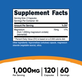Nutricost Nutricost Magnesium Orotate Capsules 1000mg, 120 Caps - 60 Servings, 500mg Per Capsule, Non-GMO, Gluten Free