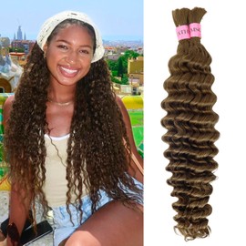 MSCATHY Human Braiding Hair for Boho Braids 100g Deep Wave Bulk Human Hair for Braiding Color 4 Boho Human Hair 20inch for Braids 12A Chocolate Brown 4# Bohemian Hair(#4 Brown-100g Pack-20inch)