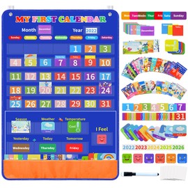 Craftstory Classroom-Calendar Pocket-Chart with 104 Cards for Kids Preschool Learning Home Homeschool Supplies Classroom Must Haves, Teaching Aid for Teacher Classroom Decor (Blue)