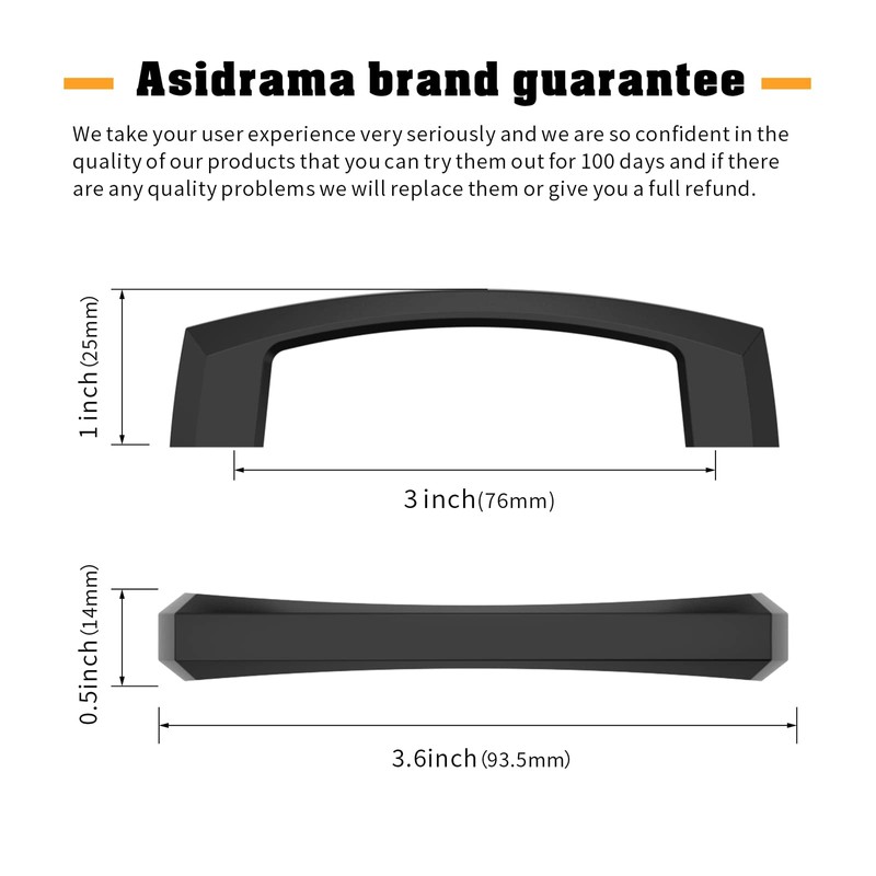 Asidrama 10 Pack 3 Inch Matte Black Kitchen Cabinet Handles,
