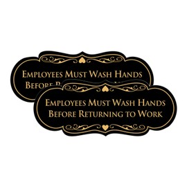 Signs ByLITA Designer Employees Must Wash Hands Before Returning to Work Sign - Durable Material and Easy Installation (Black Gold) - Medium (2 Pack)