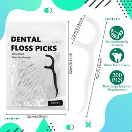 Baderke 200 Count Dental Floss Picks Bulk Non Breakable Dental Floss Flossers for Adults Tooth Picks Flossers Teeth Cleaning Dental Floss Flossers for Family Pack Travel (White)