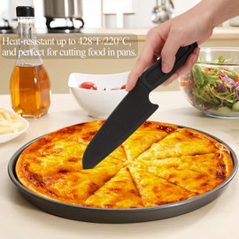 Anreak Nylon Knife for Nonstick Pans, Professional Safe Knife for Kids, Nonstick Kitchen Knife Heat-resistant Best for Cutting Pizza, Bread, Brownies, Cakes, Cheese, Pie etc. (Flat-Black)
