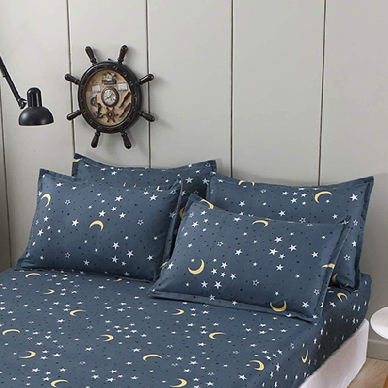 Chickwin Fitted Sheets King Size -30cm Deep, Blue Moon Star