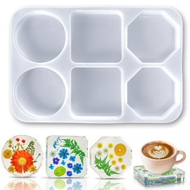 Resin Coaster Molds,6-Cavity Deep Coaster Silicone Molds for Epoxy Resin,Round Square Hexagonal Coasters Molds for Resin Casting,DIY Coasters Resin Crafts,Home Decoration