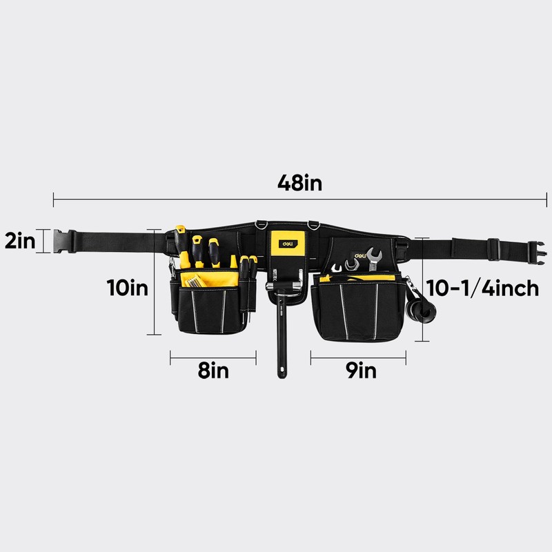DELI 22 Pocket Black and Yellow Heavy Duty Tool Belt