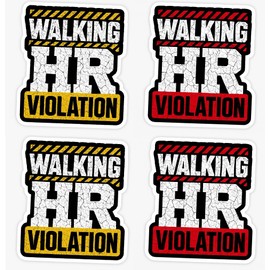 4 pcs Walking HR Violation Funny Hard Hat Sticker, 2 inch Assorted Colors, Hardhat Helmet Decal Prank Tool Box Safety Stickers