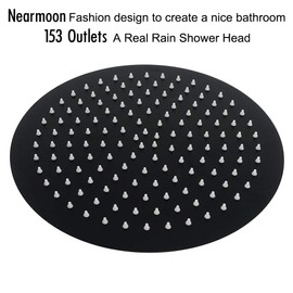 Rain Shower Head with 11'' Adjustable Arm, NearMoon High Pressure Stainless Steel Rainfall Showerhead, Ultra-Thin Design - Pressure Boosting (12-Inch Shower Head with Arm, Matte Black)