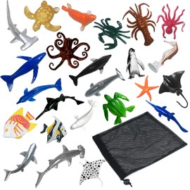 GVSAVY 24 Pieces Mini Sea Animal Toys With 1 Storage Bag, Simulation Plastic Seabed Animal Model, Sea Life World Learning Toys, Bath Toys For Kids