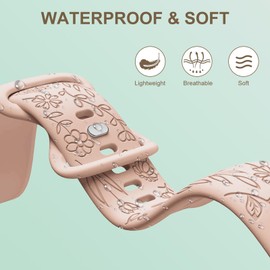 Strisinho Floral Engraved Bands Compatible with Garmin Venu 2S/Venu 3S/Vivoactive 4S/Vivomove 3S, 18mm Soft Silicone Flower Pattern Replacement Wristband for Garmin Forerunner 255S/255S Music/265S