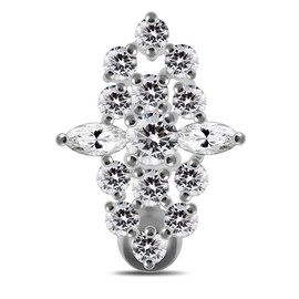 AZARIO London White Crystal Stone Fancy Reverse Bar Sterling Silver Belly Bars Piercing