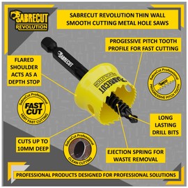 5 x SabreCut HSMK5A 16 mm 20 mm 22 mm 25 mm 32 mm High Performance Hole Saws Made of Thin-Walled Sheet Steel with Steel Body and HSS M42 Cobalt Mandrel with Progressive Tooth Profile for Wood, Plastic