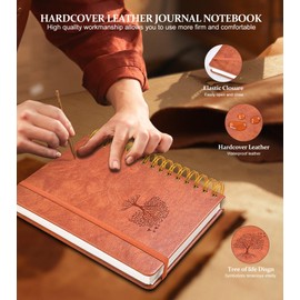 Lined Spiral Notebook Journal, 300 Pages Hardcover Leather Journals for Women Men, B5 Large College Ruled Notebooks, 100 GSM Thick Paper, Spiral Bound Journaling for Writing Work School 7.6"×10",Brown
