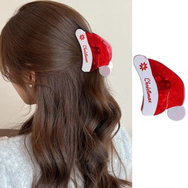 Christmas Hat Hair Claw Clips for Women, Red Christmas Hair Clips Snowflake Christmas Claw Clip Styling Hairpins Winter Holiday Hair Barrette Christmas Hat Hair Accessories for Women Hair Decoration