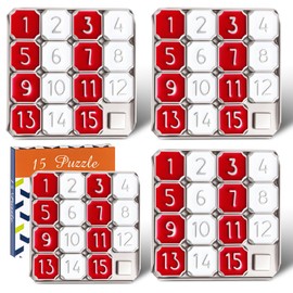 VioraWhite 4 Pack Metal Number Slide 15 Puzzle Red and White Number Sliding Puzzle Educational Pocket Funny IQ Game for Teens and Adults, Ideal for Learning Tool Party Favors