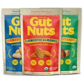Gut Nuts Fermented Almonds, Cashews, Peanuts Variety Pack (Pack of 3) Healthy Nut Snacks