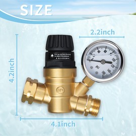 Rvhouse RV Water Pressure Regulator with Adjustable Handle, Brass Lead-Free Water Pressure Reducer with 0-160 PSI Gauge and Inlet Screen Filter for RV Camper Travel Trailer