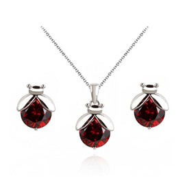 Crystalline Azuria Ladybugs Red Zirconia Crystals Set Pendant Necklace Stud Earrings 18K White Gold Plated for Women
