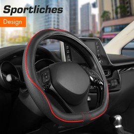 Upgrade4cars D-shape steering wheel cover in red, steering wheel protector, universal, steering wheel cover for summer and winter, car accessories, interior decoration