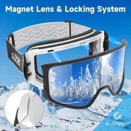 Findway Ski Goggles, OTG - Over Glasses Snow Goggles, Interchangeable Lens Snowboard Goggles for Adult Men, Women & Youth