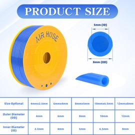 Eydutoi PU Air Hose 8mm OD x 5mm ID Blue Polyurethane Hose 328 FT 100 Meters Pneumatic Tubing Pipe for Air Compressor