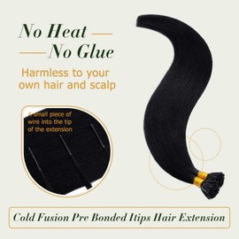 SLEEKALON I Tip Human Hair Extension 20 Inch Pre Bonded Fusion Hair Extension Stick Tip Jet Black Itips Remy Hair Extensions,50g/100 Strands #01 Jet Black