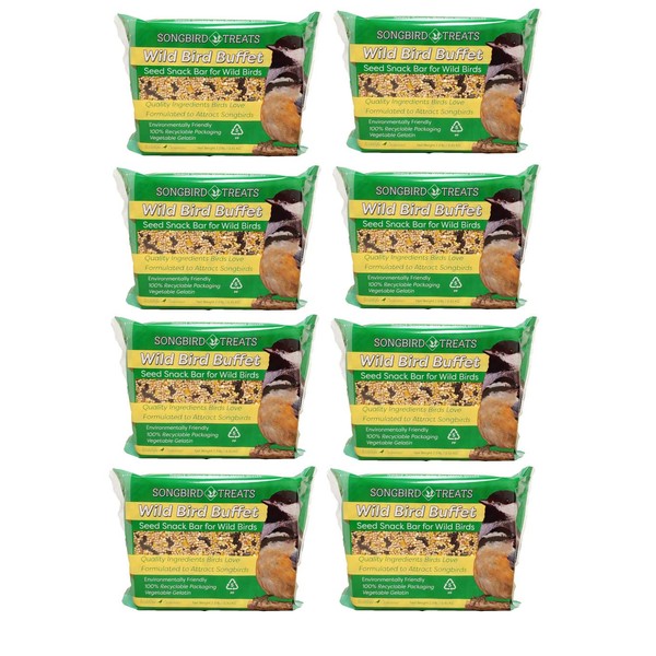 Songbird Treats Seed Bars | 8 Pack of 2 lb Bird Seed Cakes for Wild Birds (Wild Bird Buffet)