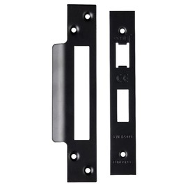 Square Forend Strike and Fixing Pack - Suitable for Sashlocks - Matt Black | Forend Strike & Fixing Protective Plate Set - Door Lock Furnishings - Forend Plate, Strike Plate and Screws Included