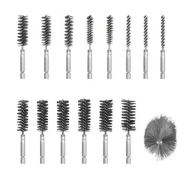 Pack of 14 Wire Brush Drill with Hexagonal Bar Stainless Steel Hole Brush, Cylinder Brush for Drill, Polishing, Grinding, Rust Deburring, Various Sizes Cylinder Wire Brush (14)