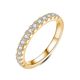 IMOLOVE Moissanite Wedding Band Wedding Rings for Women 0.35 ct D Color VVS1 Lab Created Diamond Sterling Silver Rings Half Eternity Stackable 18K Yellow Gold Plated Anniversary Band Size 5.5