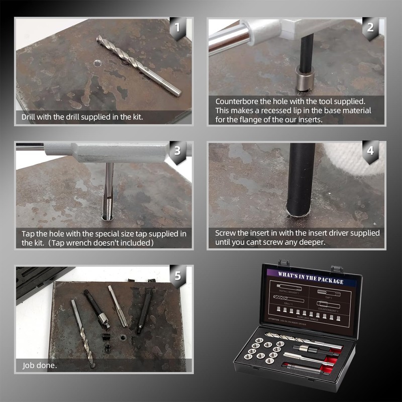 SENNMONN M10X1.0X12.7MM Thread Repair Kit with Insert HSS Drill, Tap,