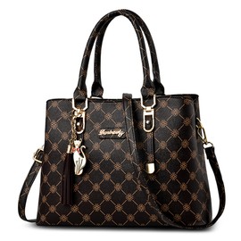 DORRISO Fashion Women's Handbag Travel Handbag Unique Grid Pattern Design Shoulder Bag Shoulder Bag Casual Cute Pendant Top Handle Bag for Women, brown