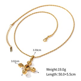 GIGB PBDK Vintage Gold Plated Cross Necklace for Women Men,Chunky Geometric Natural Stone Crucifix Pendant Rope Chain Y2k Necklace,Faith Based Gifts for Baptism (Brown)