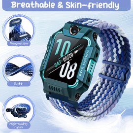 Hexasider Kids Straps Compatible with Watch Phone Z7/Z6/Z1, Nylon Braided Wristbands for imoo Smartwatch Kids Z1/Z6/Z7 Replacement Bands for Girls Boys, MultiBlue