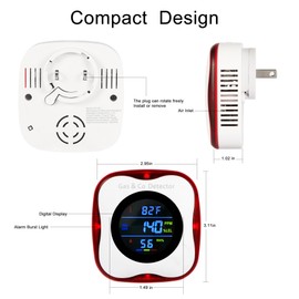 Combination Gas & Carbon Monoxide Detectors Plug in,Natural Gas Detector,Propane,Carbon Monoxide Alarm,CO Level & °F & Humidity & Explosive Gas Detector for Home,Kitchen,RV