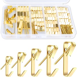 136Pcs Picture Hangers, 5 Sizes Picture Hanging Kits Including 10/20/30/50/100lb Picture Hanging Hooks, Sorted Picture Hooks with Nails for Drywall Wooden Wall in A Very Handy Storage Box