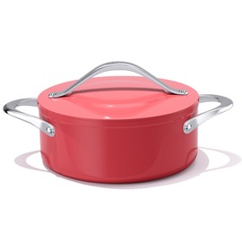 CookinCraze Ceramic Stock Pot with Lid - 4.5qt Nonstick Dutch Oven for Induction Cooktops, Aluminum Soup Pasta Pot, Dishwasher & Oven Safe Up to 500°F, PFAS-Free (Fusion Red)