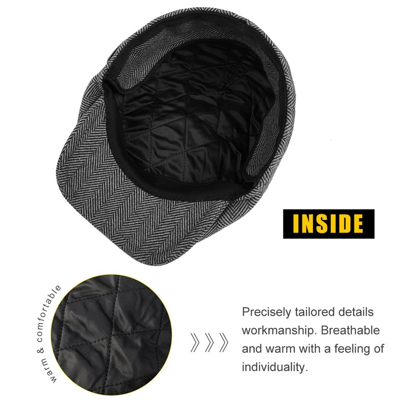 Superora Men's Flat Cap Herringbone Tweed Newsboy Cap Herringbone, Grey