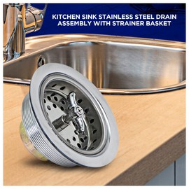 Highcraft 9763 Kitchen Sink (3-1/2 Inch) Stainless Steel Drain Assembly With Strainer Basket Spin and Seal With Threaded Stopper