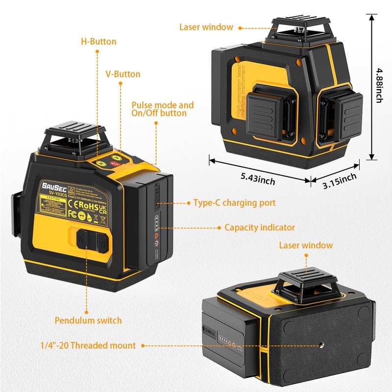 Laser Level 360 Self Leveling, SAVSEC 3 x 360 3D