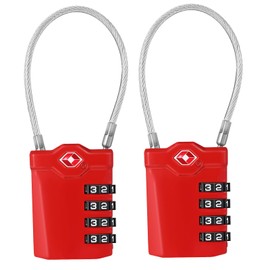 ZHEGE Suitcase Padlocks, TSA Approved Luggage Locks with Open Indicator, Flexible Cable, 4 Digit Combination Padlock for Gym Locker, Briefcase, Backpack, Laptop Bag (Red, 2 Pack)