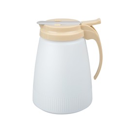 Restaurantware - RW Base 48 Ounce All Purpose Syrup Dispenser, 1 Honey Dispenser - Beige Top, Stainless Steel Slide Cover, Plastic Pancake Syrup Dispenser, Perfect For Diners, Restaurants, Home