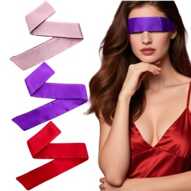 HAPNEWEY 3PCS Satin Blindfolds for Adults Play Ultra-Soft & Adjustable Hand Ties for Sensory Play, Party Games, Couples Fun - 100% Blackout Sleep Mask Set in Multiple Colors