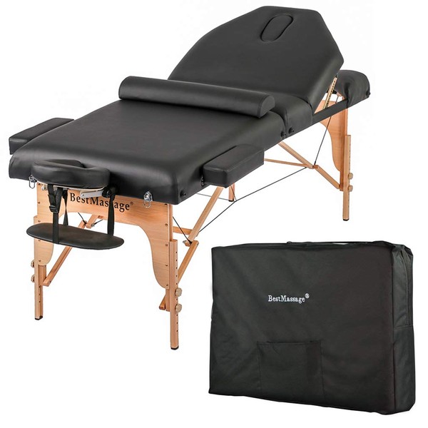 BestMassage Massage Table Massage Bed 4" Pad Portable Reiki Portable Massage Table w/ 77" Long Solid Wood Frame