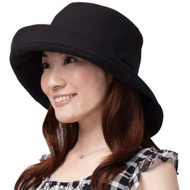Eyedia Women's Wide Brim Hat, UV Protection, Hat, Wide Brim, Sunshade, Parasol, Spring and Summer, UV Protection, Heat & UV Protection, Wide Brim Hat, Black (Compatible Sizes) Head Circumference: 21.3