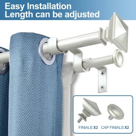 Urbanest Square Urn Adjustable Double Drapery Curtain Rod Set, 5/8", 28-48", Pewter